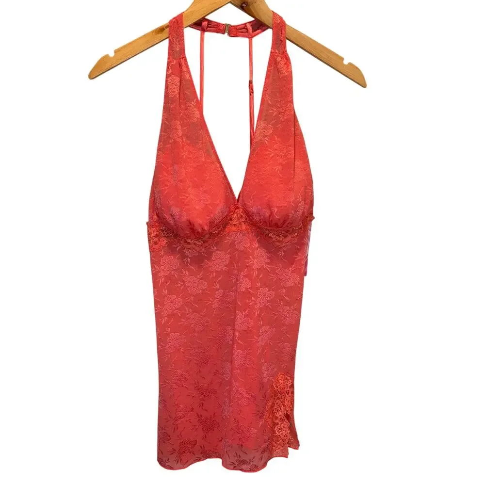 Cinema Etoile Seductive Wear Coral Floral Lace Nightgown - size Medium